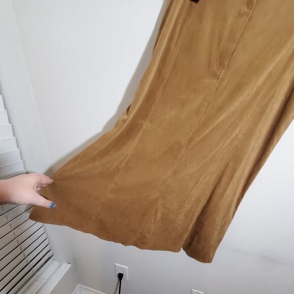 Vintage Y2K 90s Tan Vegan Suede tulip moleskin midi skirt plus size 14 New - Picture 5 of 7